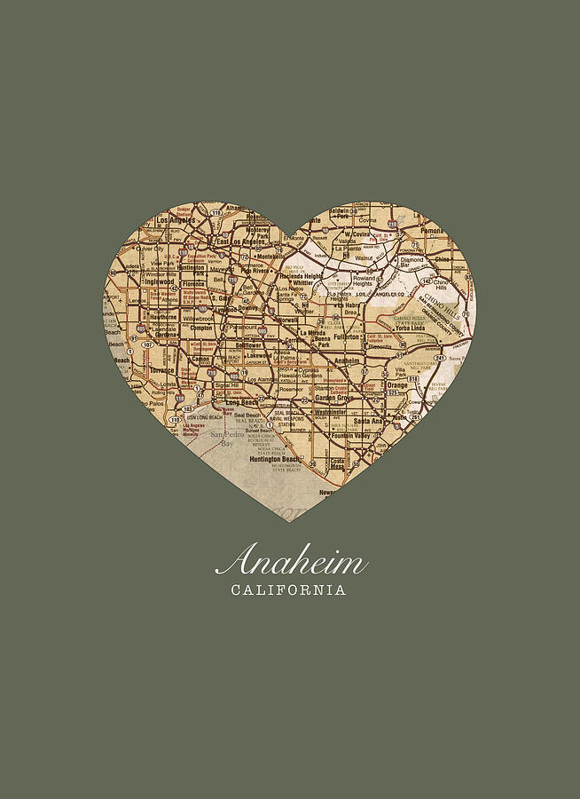 Anaheim Mixed Media - I Heart Anaheim California Vintage City Street Map Americana Series No 021 by Design Turnpike