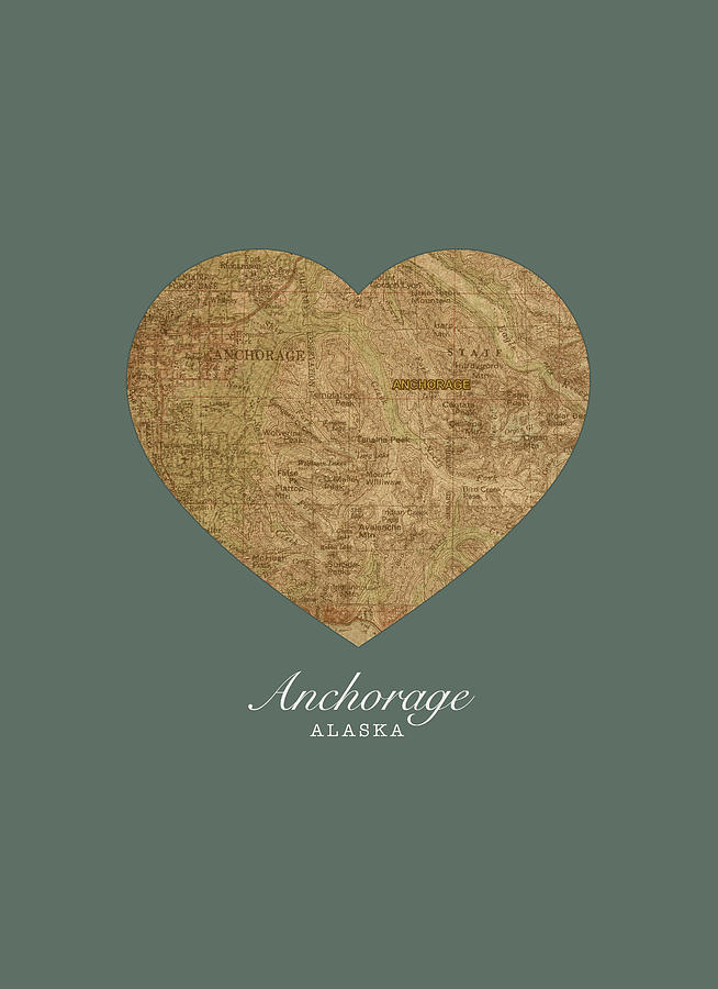 Anchorage Mixed Media - I Heart Anchorage Alaska Street Map Love Americana Series No 069 by Design Turnpike