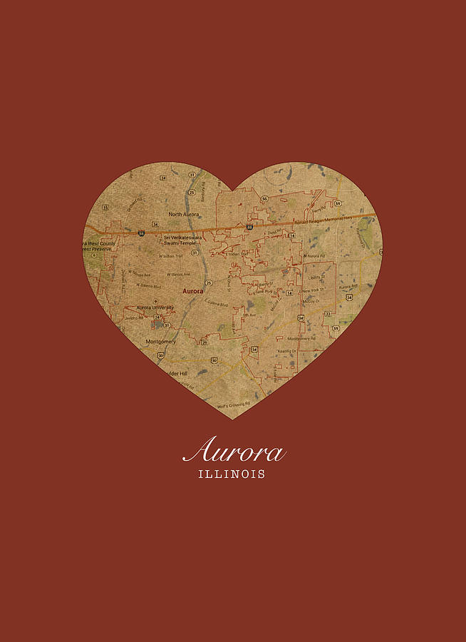 Heart Mixed Media - I Heart Aurora Illinois Street Map Love Series No 114 by Design Turnpike