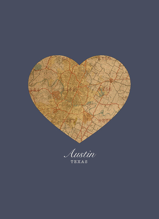 Austin Mixed Media - I Heart Austin Texas Vintage City Street Map Americana Series No 028 by Design Turnpike