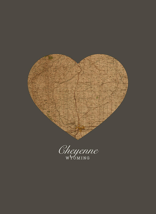 Vintage Mixed Media - I Heart Cheyenne Wyoming Vintage City Street Map Americana Series No 024 by Design Turnpike