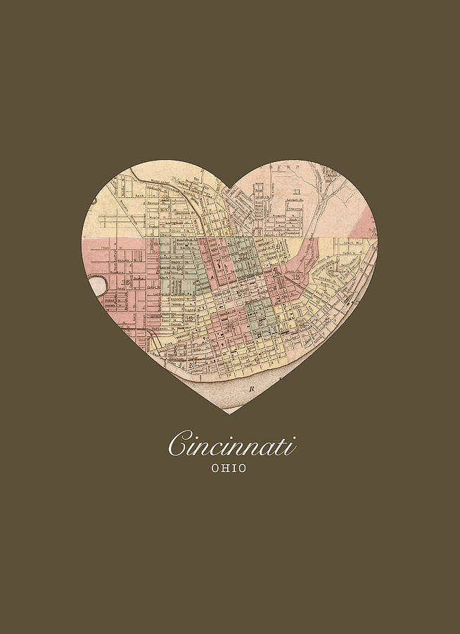 Cincinnati Mixed Media - I Heart Cincinnati Ohio Vintage City Street Map Americana Series No 005 by Design Turnpike