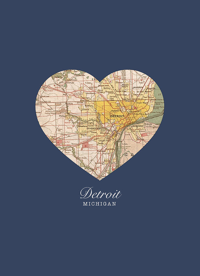 Detroit Mixed Media - I Heart Detroit Michigan Vintage City Street Map Americana Series No 001 by Design Turnpike