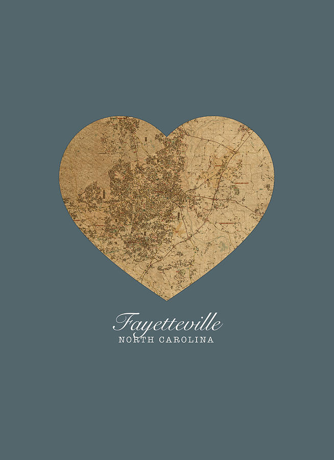 I Heart Mixed Media - I Heart Fayetteville North Carolina Street Map Love Series No 108 by Design Turnpike