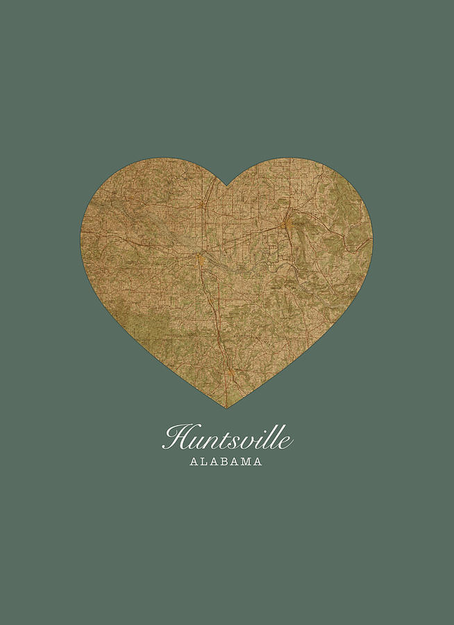 Huntsville Mixed Media - I Heart Huntsville Alabama Street Map Love Series No 123 by Design Turnpike