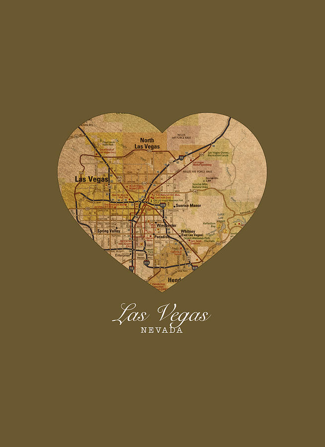 Las Vegas Mixed Media - I Heart Las Vegas Nevada Vintage City Street Map Americana Series No 023 by Design Turnpike
