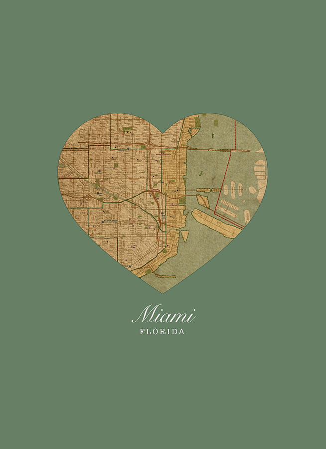 Miami Mixed Media - I Heart Miami Florida Vintage City Street Map Love Americana Series No 031 by Design Turnpike