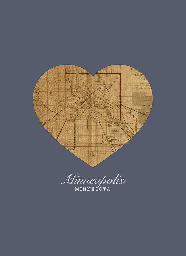 Minneapolis Mixed Media - I Heart Minneapolis Minnesota Vintage City Street Map Love Americana Series No 034 by Design Turnpike