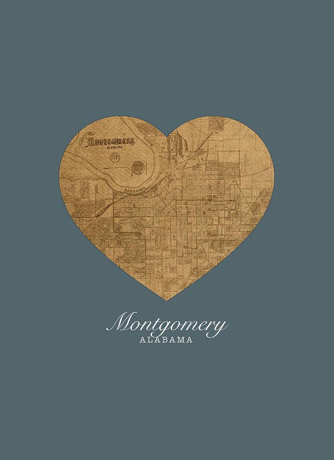 I Heart Mixed Media - I Heart Montgomery Alabama Street Map Love Series No 107 by Design Turnpike