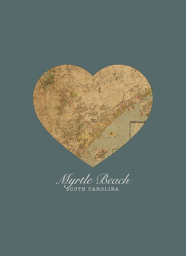 I Heart Mixed Media - I Heart Myrtle Beach South Carolina Street Map Love Americana Series No 075 by Design Turnpike