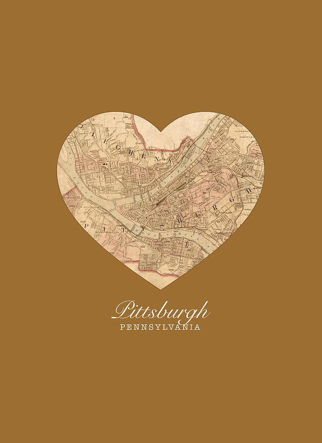 Pittsburgh Mixed Media - I Heart Pittsburgh Pennsylvania Vintage City Street Map Americana Series No 009 by Design Turnpike
