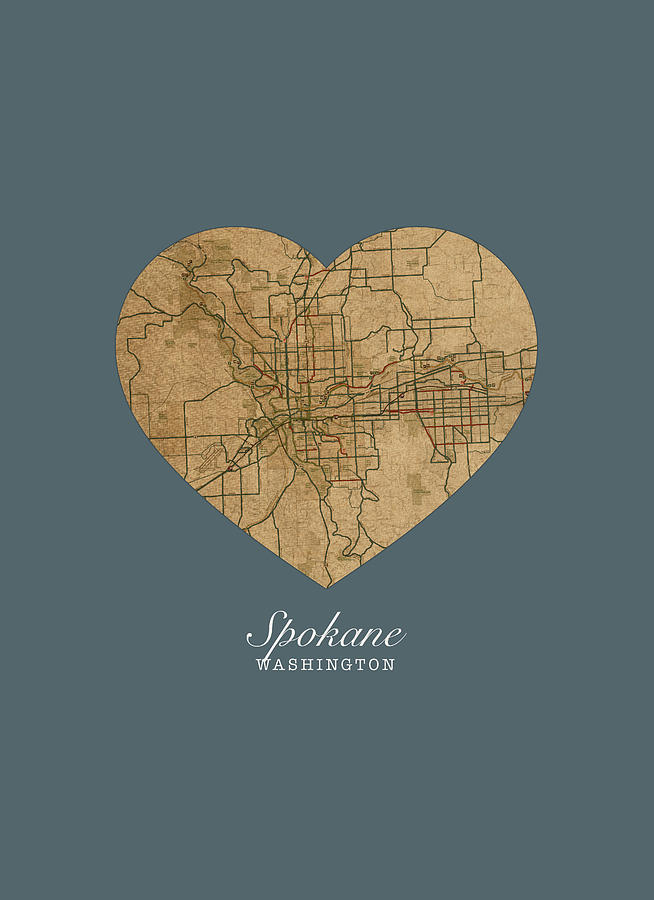 Spokane Mixed Media - I Heart Spokane Washington Street Map Love Series No 106 by Design Turnpike