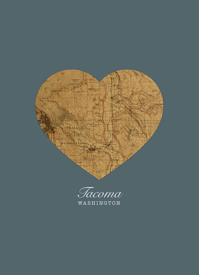 Tacoma Mixed Media - I Heart Tacoma Washington Street Map Love Series No 110 by Design Turnpike