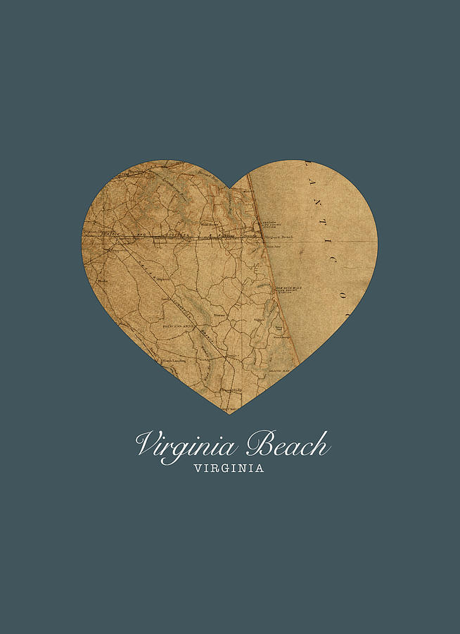 Virginia Beach Mixed Media - I Heart Virginia Beach Virginia Street Map Love Americana Series No 063 by Design Turnpike