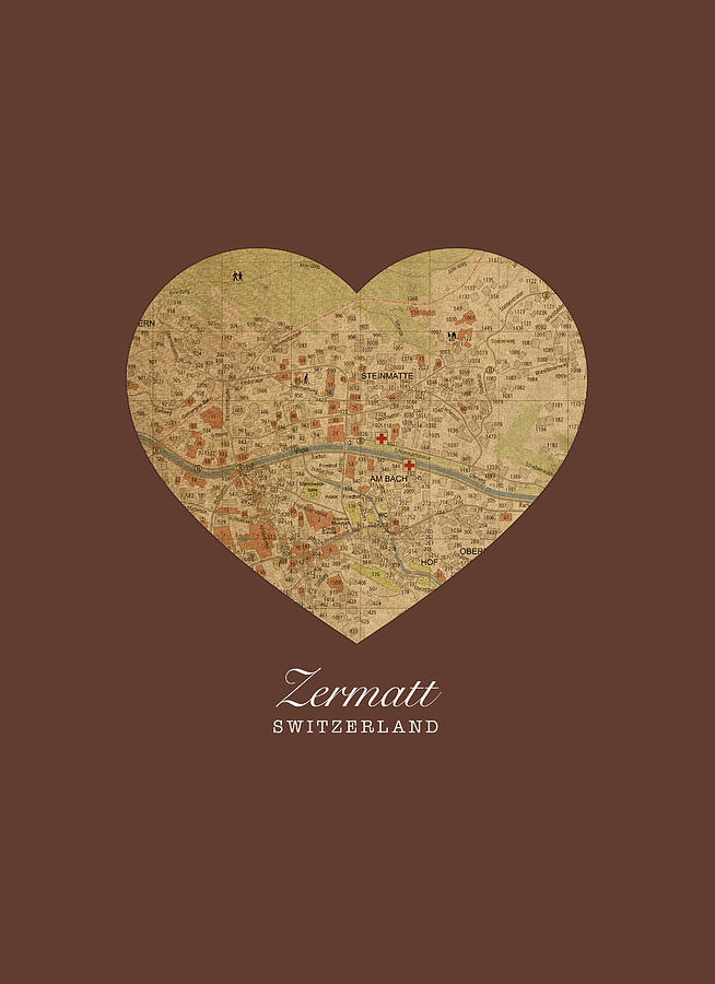Heart Mixed Media - I Heart Zermatt Switzerland Street Map Love Series No 091 by Design Turnpike