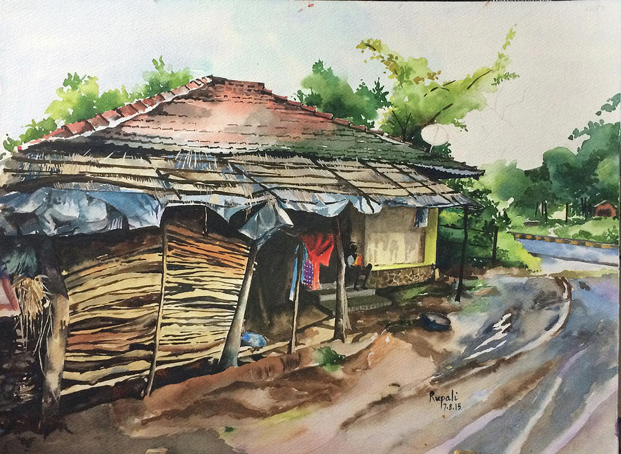 Watercolor of Wada hut Painting by Rupa's Painting - Pixels