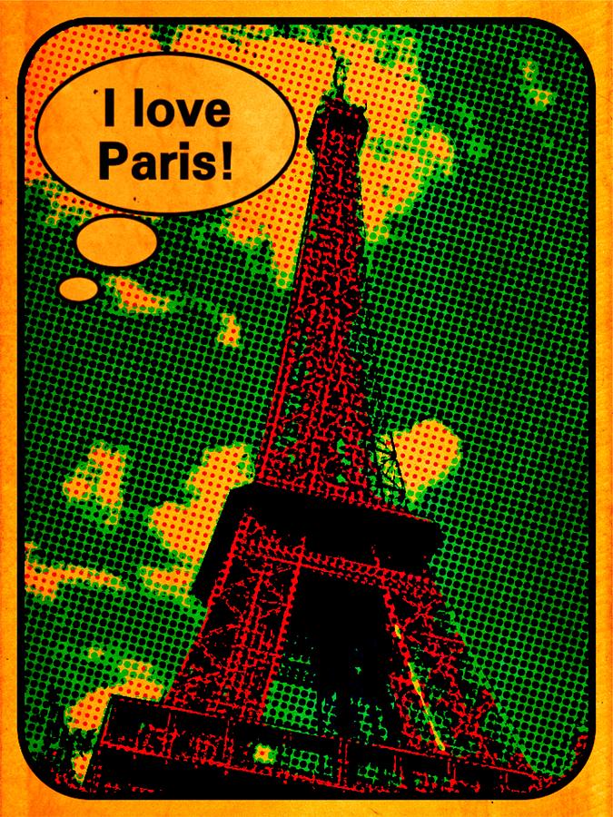 I Love Paris Comic Digital Art