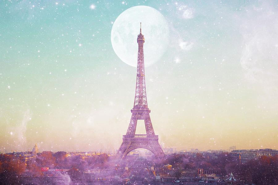 I LOVE PINK PARIS EIFFEL TOWER - Full Moon Digital Art by Emiliano ...