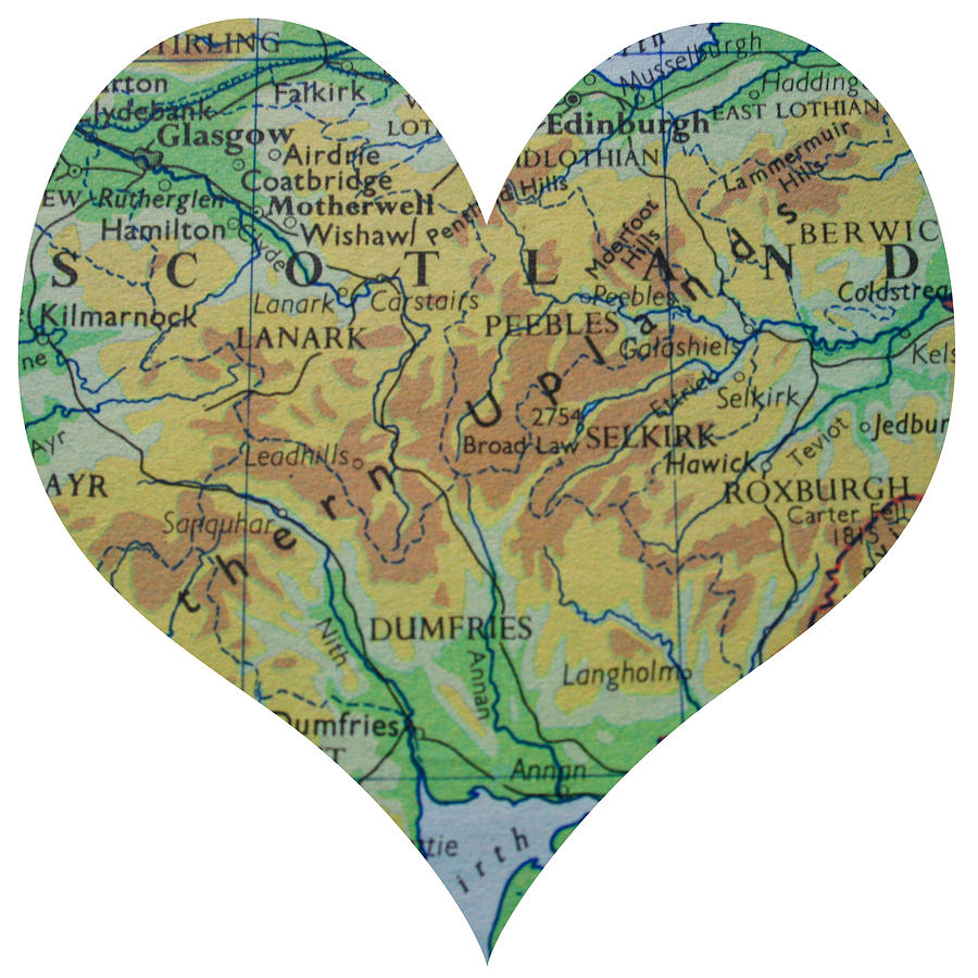 Vintage Photograph - I Love Scotland Heart Map by Georgia Clare