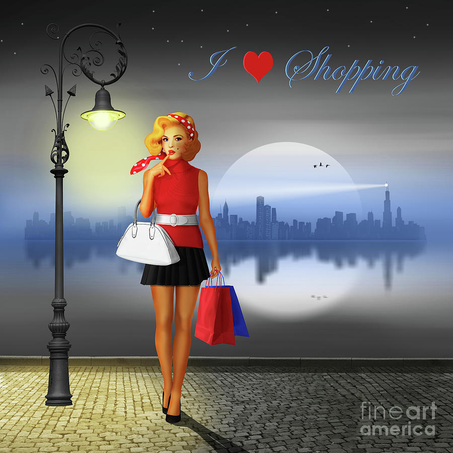 Lamp Mixed Media - I love shopping by Monika Juengling