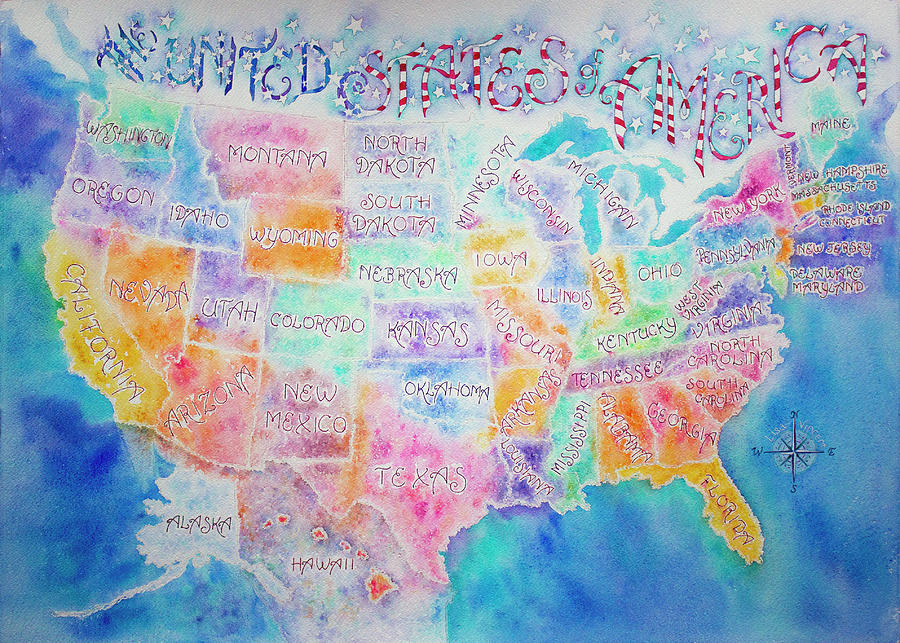 United States of America Map  Painting by Lisa Vincent