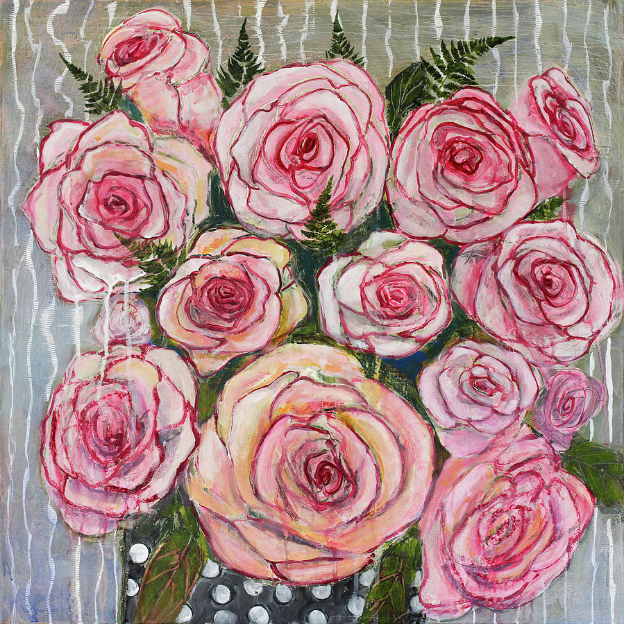 Love is a Bunch of Pink Roses Painting by Blenda Studio