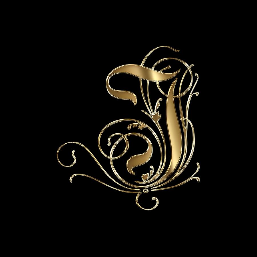 I Ornamental Letter Gold Typography Painting by Georgeta Blanaru