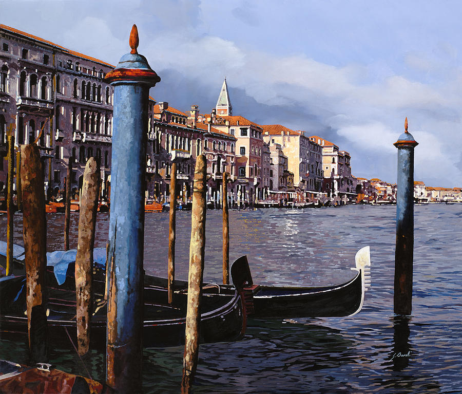 Venice Painting - I Pali Blu Sul Canal Grande by Guido Borelli