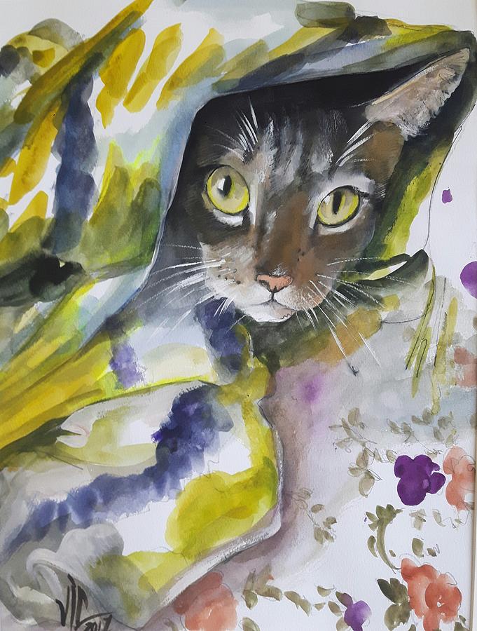 I see you .Modern pet portrait in watercolor. Painting by Vali Irina Ciobanu