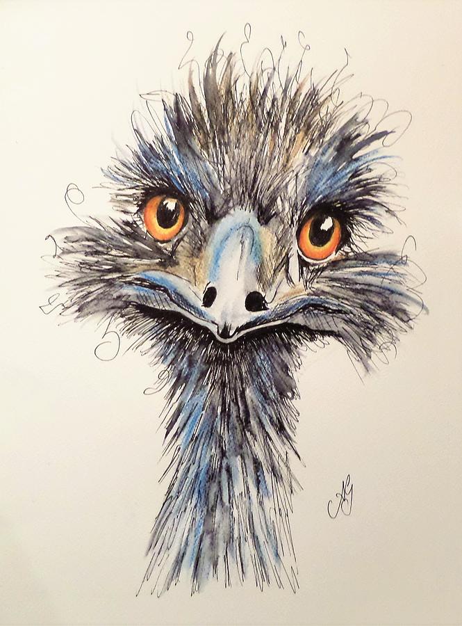 Emu Painting - I woke up early - there was no worm by Anne Gardner
