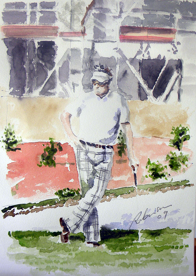 Ian Poulter Painting - Ian Poulter watercolor sketch by Mark Robinson