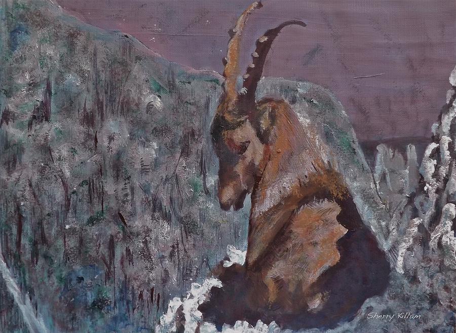 Ibex on the Ledge Painting by Sherry Killam