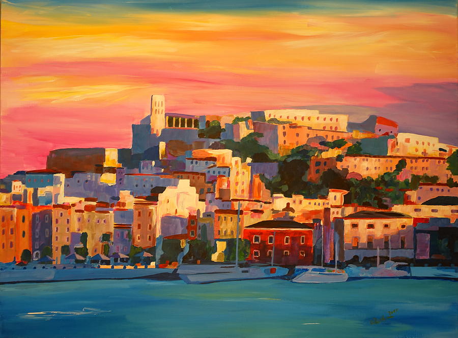 Holiday Painting - Ibiza Eivissa Old Town and Harbour Pearl of the Mediterranean by M Bleichner