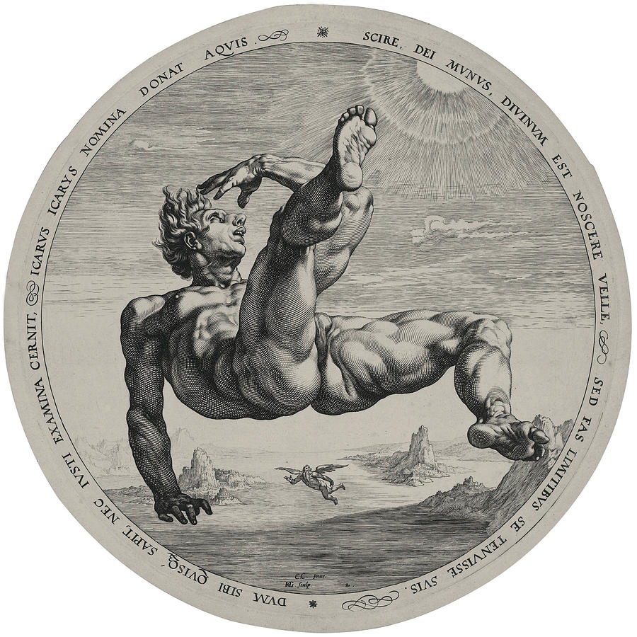 Icarus From The Four Disgracers Series  Drawing by Hendrik Goltzius