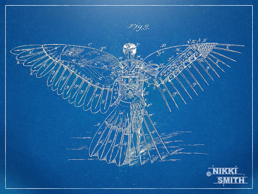 Icarus Human Flight Patent Artwork Digital Art by Nikki Marie Smith