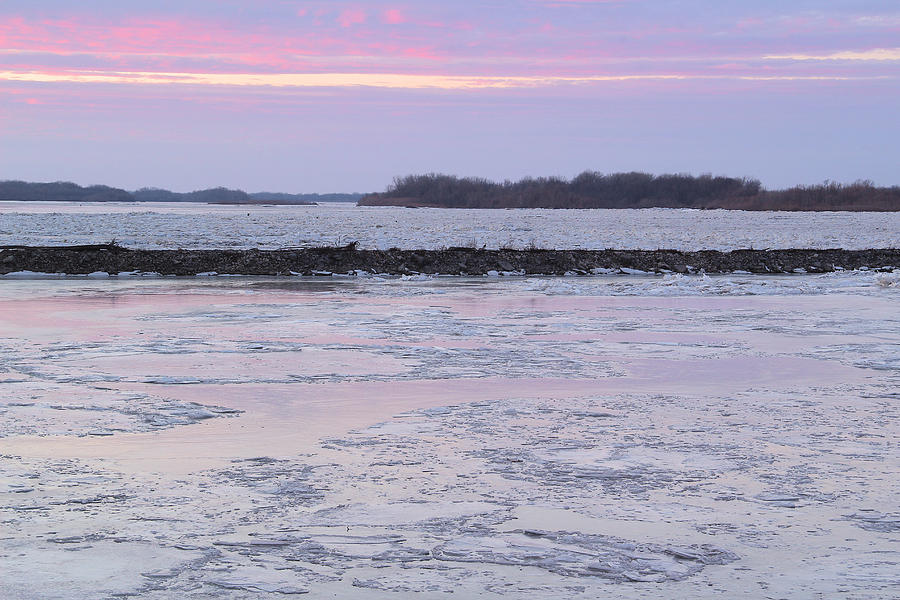 Ice And Dike On The Mississippi River At Sunset Photograph By Greg 