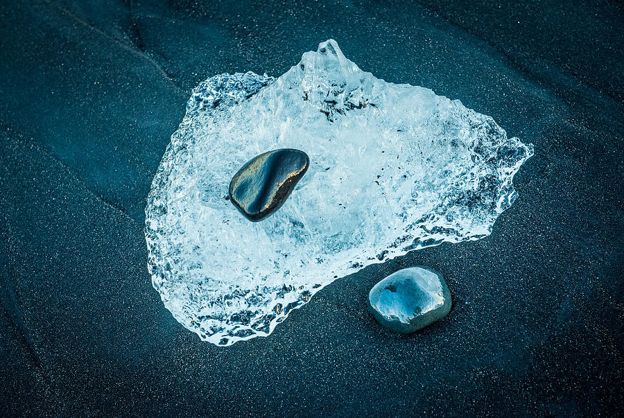 Ice and Stones - Iceland Black Beach Photograph Photograph by Duane Miller