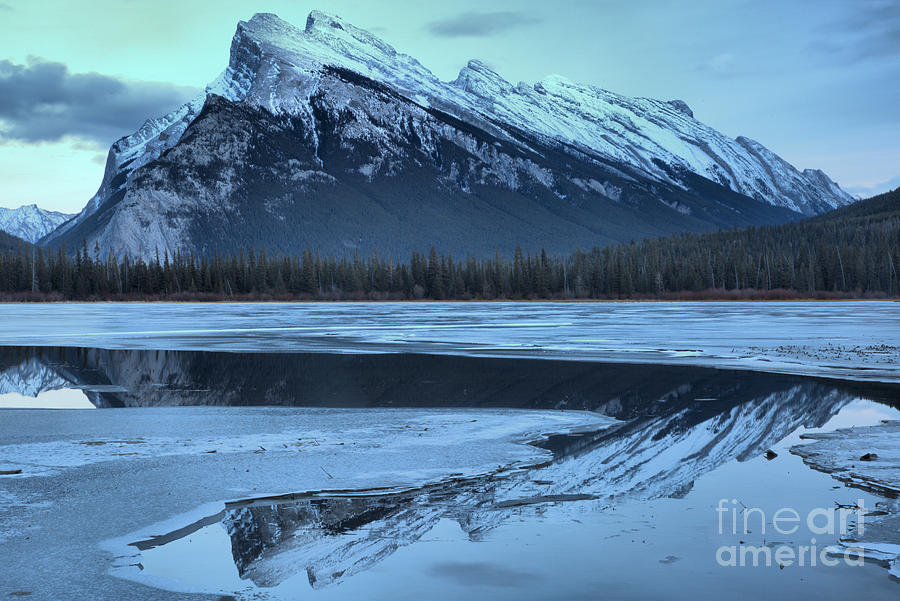 Ice Around The Rundle Reflections Photograph by Adam Jewell