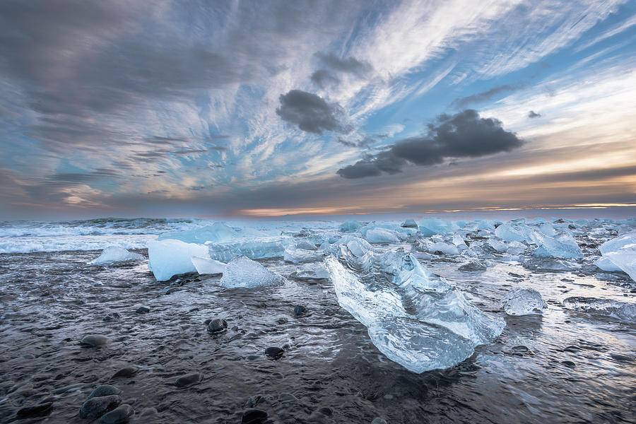 Ice chunks Sunset 2 Photograph by Scott Cunningham