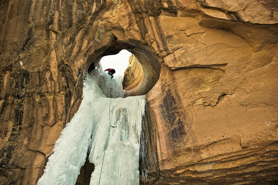 Ice Climber in Arch Photograph by Whit Richardson