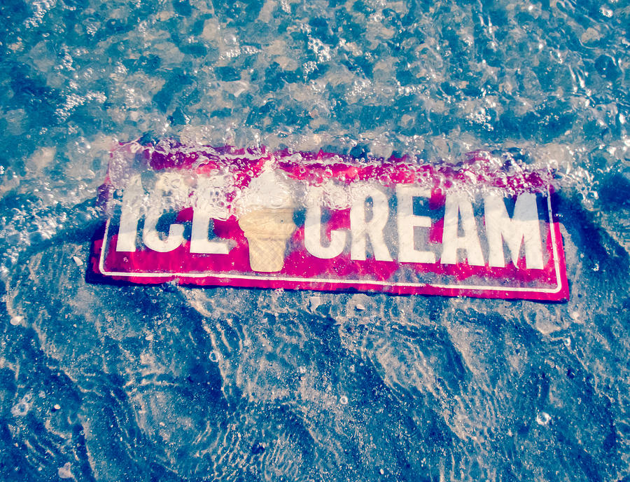 Ice Cream Photograph - Ice Cream Beach Sign- Blue Abstract by Tony Grider