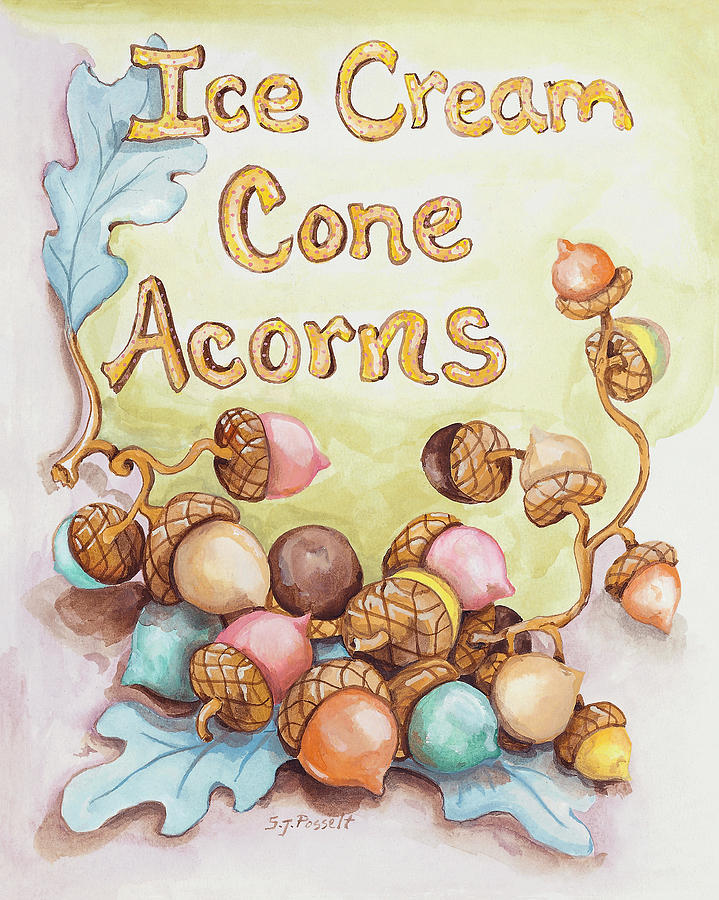 Ice Cream Corn Acorns Painting by Sheri Jo Posselt