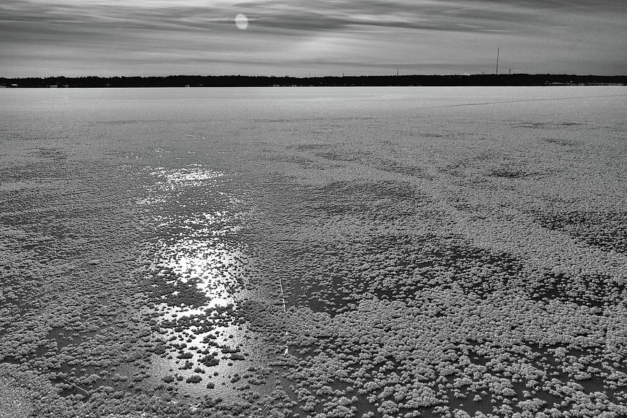 Ice Crystals On The Ice BW  Photograph by Lyle Crump