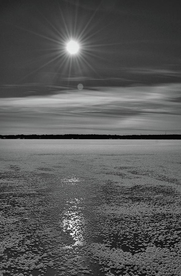 Ice Crystals On The Ice On Kempenfelt Bay BW  Photograph by Lyle Crump