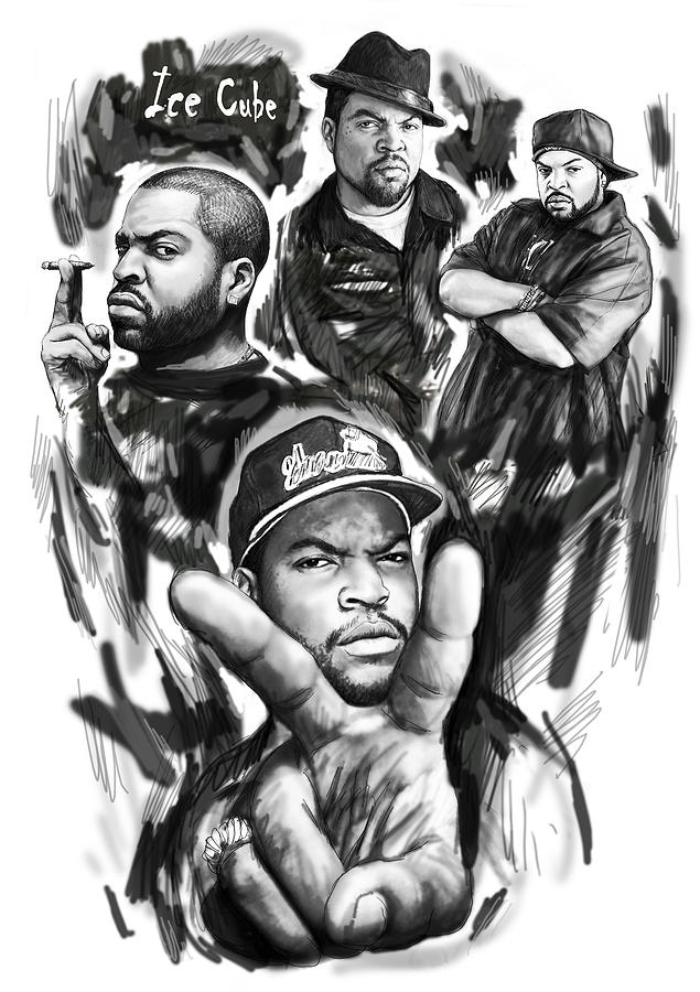 Ice Cube blackwhite group art drawing poster Drawing by Kim Wang Fine