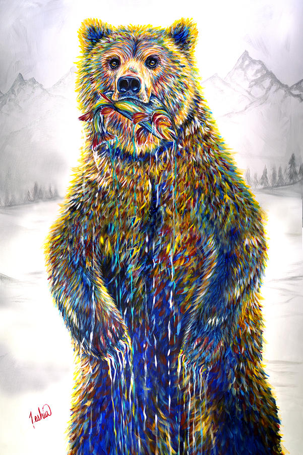 Bear Painting - Ice Fishin by Teshia Art