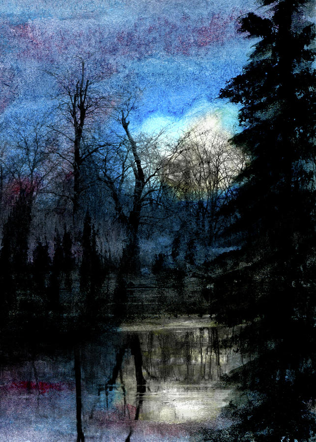 Ice Pond Moonrise Mixed Media by R Kyllo