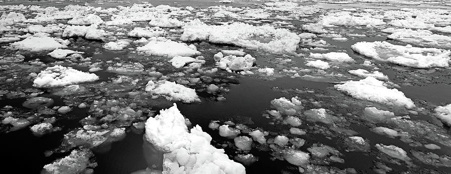 Ice on the River March 2017 BW Photograph by Mary Bedy