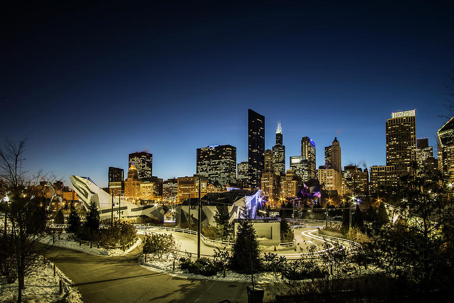 ice ribbon and Chicago Skyline Photograph by Sven Brogren