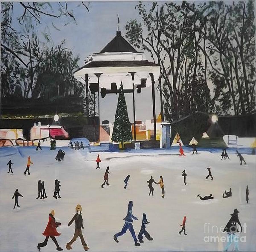 Ice Rink Frolicking Painting by Denise Morgan